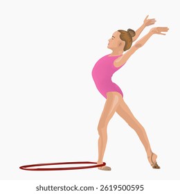 Demonstrating flexibility, the young gymnast performs her routine on the carpet