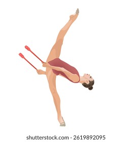 Demonstrating flexibility, the young gymnast performs her routine on the carpet