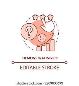 Demonstrating ROI Terracotta Concept Icon. Problem With Corporate Training Abstract Idea Thin Line Illustration. Isolated Outline Drawing. Editable Stroke. Arial, Myriad Pro-Bold Fonts Used