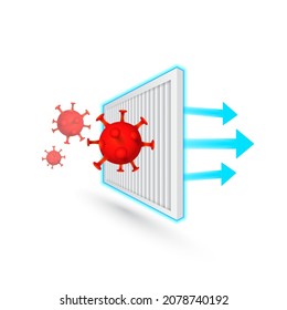 Demonstration Of Air Filtration, Capture Bacteria And Virus Covid-19.Air Purifier Anti-bacterial Filter Icon.