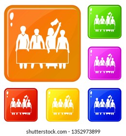 Demonstration crowd icons set collection vector 6 color isolated on white background