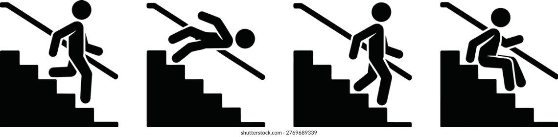 Demonstration of different stair climbing and descending techniques with a tool