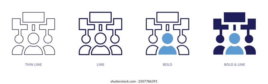 Demonstration icon in 4 different styles. Thin Line, Line, Bold, and Bold Line. Duotone style. Editable stroke.