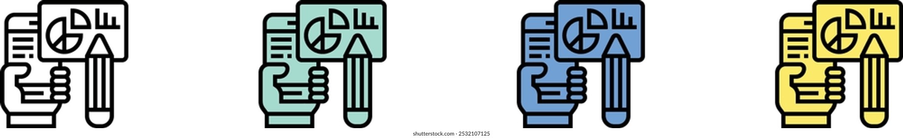 demonstration icon. Outline, Green, Blue and Yellow Style Design Isolated On White Background