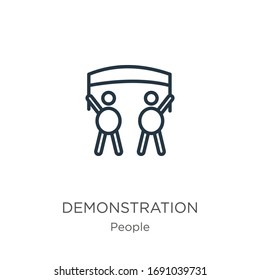 Demonstration icon. Thin linear demonstration outline icon isolated on white background from people collection. Line vector sign, symbol for web and mobile