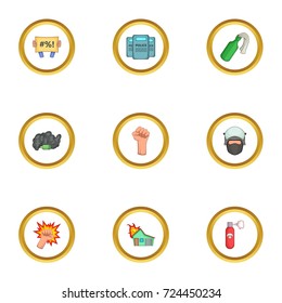 Demonstration icons set. Cartoon style set of 9 demonstration vector icons for web design