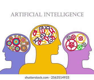 Demonstration of neurodiversity in the modern world. Diversity of talents and skills of people associated with different types of brains. The impact of artificial intelligence. Vector illustration