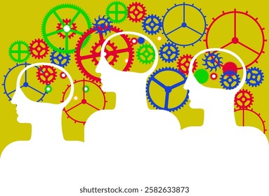 Demonstration of neurodiversity in the modern world. Diversity of talents and skills of people associated with different types of brains. The impact of artificial intelligence. Vector illustration