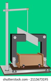 Demonstration of the occurrence of Foucault currents. An electromagnet which consists of a coil and a conductor and a core, a tripod with a pendulum.