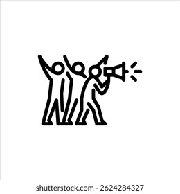 demonstration outline icon. figure protest line art illustration.