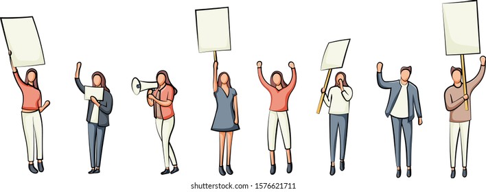 Demonstration people character design templete hand drawing style isolated on white. People holding poster and megaphone.
Democracy activist.