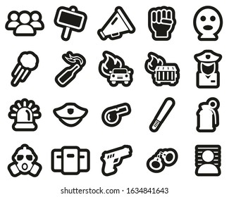 Demonstration Or Protest Icons White On Black Sticker Set Big