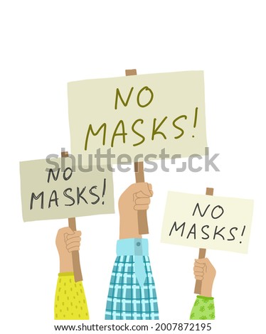 Demonstration, protest, revolution with hands holding posters.