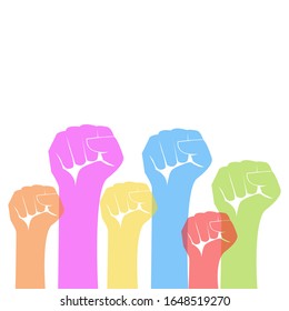 Demonstration, revolution, protest raised arm fist with Fight for Your Rights caption. Arm silhouette isolated on the white background. Vector icon flat illustration.