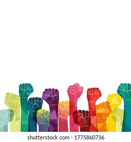 Demonstration, revolution, protest raised arm fists with Fight for Your Rights caption. Fists vector illustration.