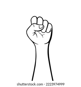 Demonstration, revolution, protest raised arm fist with copy space. Arm silhouette struggle for rights concept.
Fist pointing up vector illustration. 