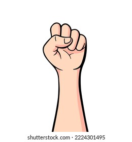 Manifestación, revolución, protesta levantaron puño de brazo con copia. La silueta de armas lucha por el concepto de derechos.
Puño apuntando hacia arriba la ilustración vectorial. 