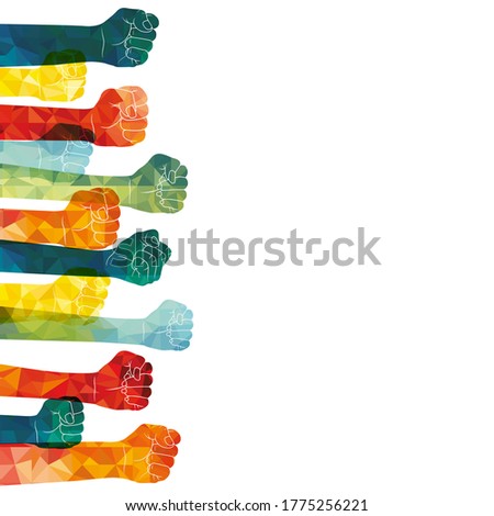 	
Demonstration, revolution, protest raised arm fist with Fight for Your Rights caption. Fist vector illustration.