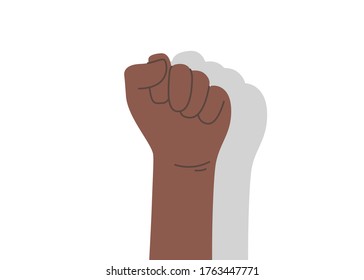 Demonstration, revolution, protest raised black arm fist. Support for equal rights of black people. Raised fists against Police Brutality. Vector illustration.