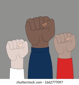 Demonstration Revolution Protest. Raised Hands. Vector illustration