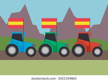 Demonstration of Spanish farmers with tractor.