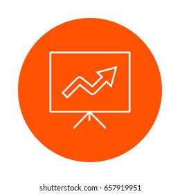 Demonstration stand with growth graphs, vector monochrome round icon