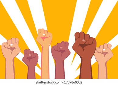 Demonstration vector concept: crowd fist hands punching the air together