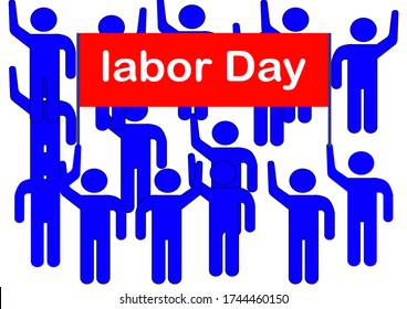 Demonstration of workers with posters on labor day.  Template for text. Human rights. Labor Union. Freedom of speech. Democracy. Policy. Vector image. Poster. Billboard.