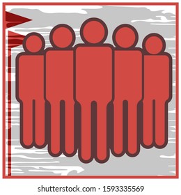 Demonstration-team of united people.
Symbolic image of a man, flat poster, red.