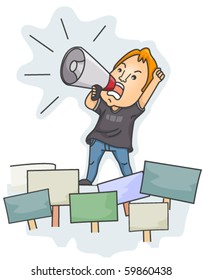 A Demonstrator Shouting Protests Through His Megaphone - Vector
