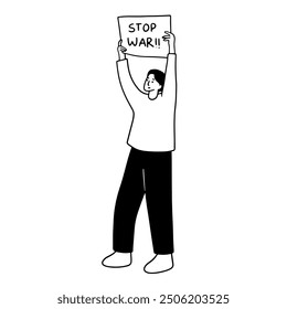 Demonstrators hold up campaign poster handdrawn illustration