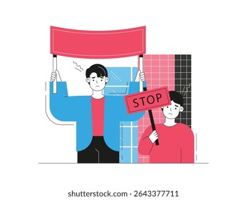 The demonstrators are protesting on the street, asking the government to care more about the public. Character design. Vector flat illustration