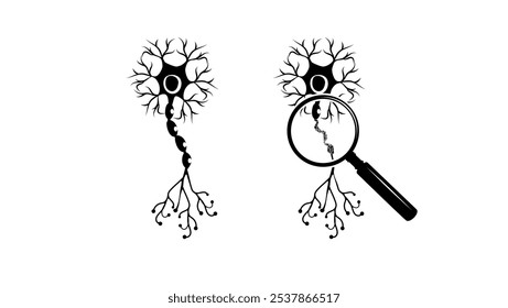 Demyelination of neuron sheath, black isolated silhouette