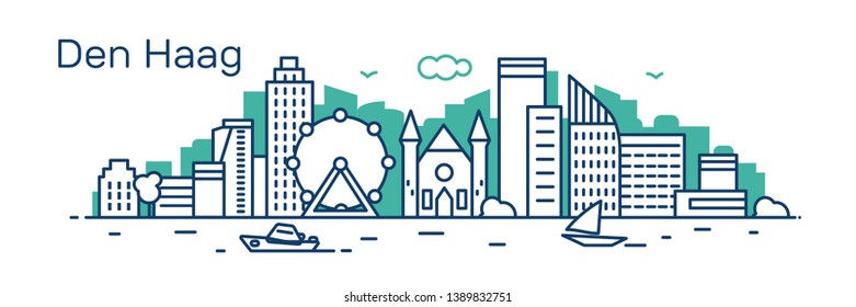 Den Haag city. Modern flat line style. Vector illustration. Concept for presentation, banner, cards, web page
