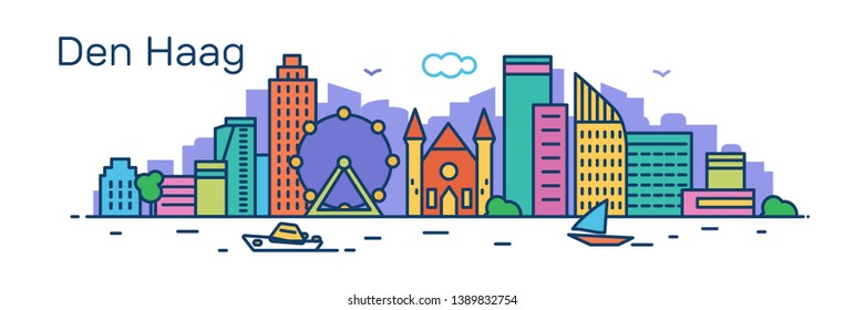 Den Haag city. Modern flat line style. Vector illustration. Concept for presentation, banner, cards, web page
