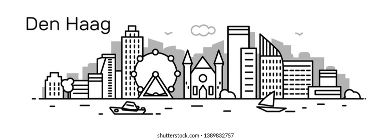 Den Haag city. Modern flat line style. Vector illustration. Concept for presentation, banner, cards, web page
