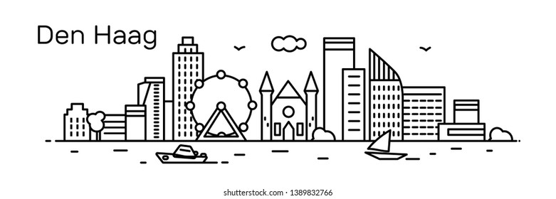 Den Haag city. Modern flat line style. Vector illustration. Concept for presentation, banner, cards, web page
