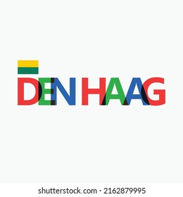 Den Haag o El vector de La Haya RGB se superpone a la tipografía con bandera. Decoración del logotipo de la ciudad holandesa.