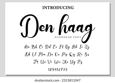 Den Haag. Handdrawn calligraphic vector font for hand drawn messages. Beautiful font calligraphy.