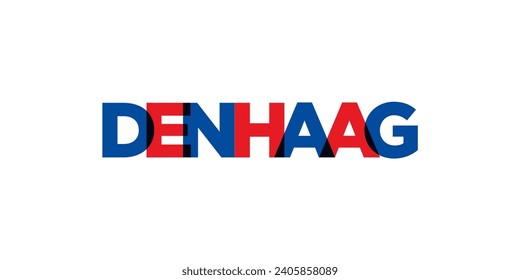 Den Haag in den Niederlanden Emblem für Druck und Web. Das Design zeichnet sich durch geometrischen Stil, Vektorgrafik mit gewagter Typografie in moderner Schrift aus. Grafische Slogan-Schrift einzeln auf weißem Hintergrund.