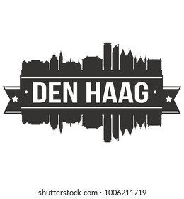 Den Haag Netherlands Europe Skyline Silhouette Design City Vector Art Famous Buildings Stamp Stencil.