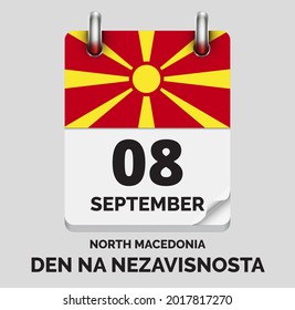 Den na nezavisnosta, North Macedonia- September 8, days of year, flat realistic calendar icon Den na nezavisnosta vector image with North Macedonia flag