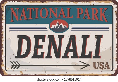 Denali in Alaska Range, North America, USA outdoor adventure badge. McKinley mountain illustration.