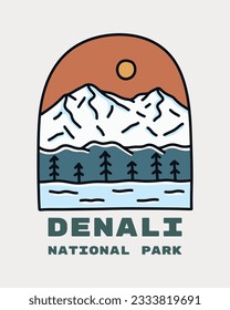 Denali National Park diseña ilustraciones vectoriales para badge, sticker, ropa de camiseta, etc.