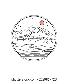 Denali National Park in mono line art, patch badge design, emblem design, T-Shirt Design