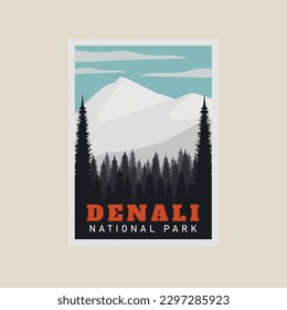 Denali national park vector poster illustration design snowy background flat illustration design