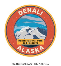 Denali peak at Denali National Park in Alaska. Vector illustration