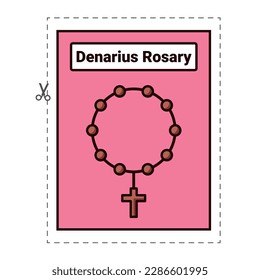 denarius rosary icon with frame dotted . christian flashcard . vector illustration