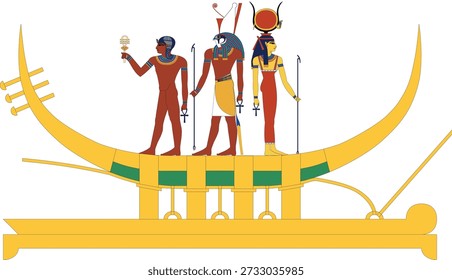 Dendera Triad Sacred Barge Vector Hathor Horus Harsomtus Mythology Scene