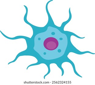 Dendritic cell of immune system, stained microscopic cell, vector illustration